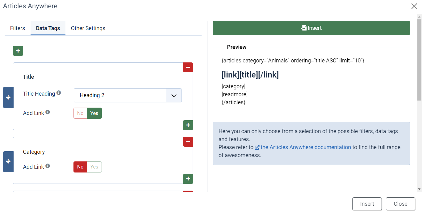 editor button data tags